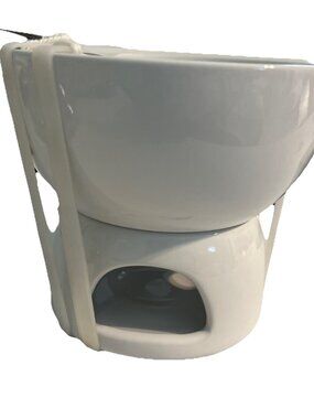 New Maison Home Fondue Bowl & Warmer Set White Ceramic Bowl Is 6” Round